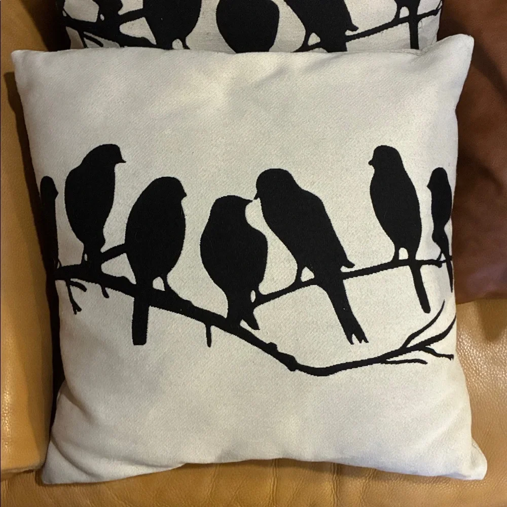 Bird Throw Pillows Black Birds on Cream Pillows No Wear No Marks Set/2 Pillows